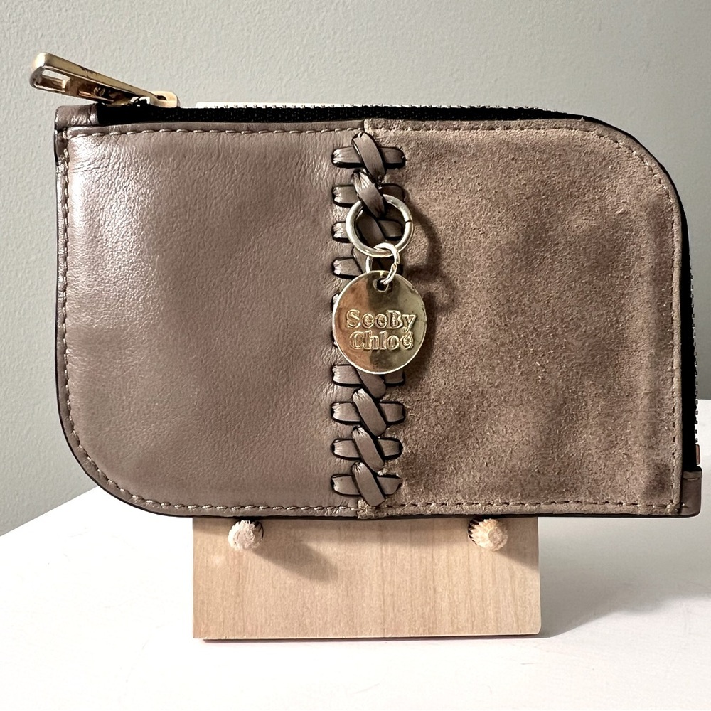 See by Chloé Taupe Leather and Suede Cardholder